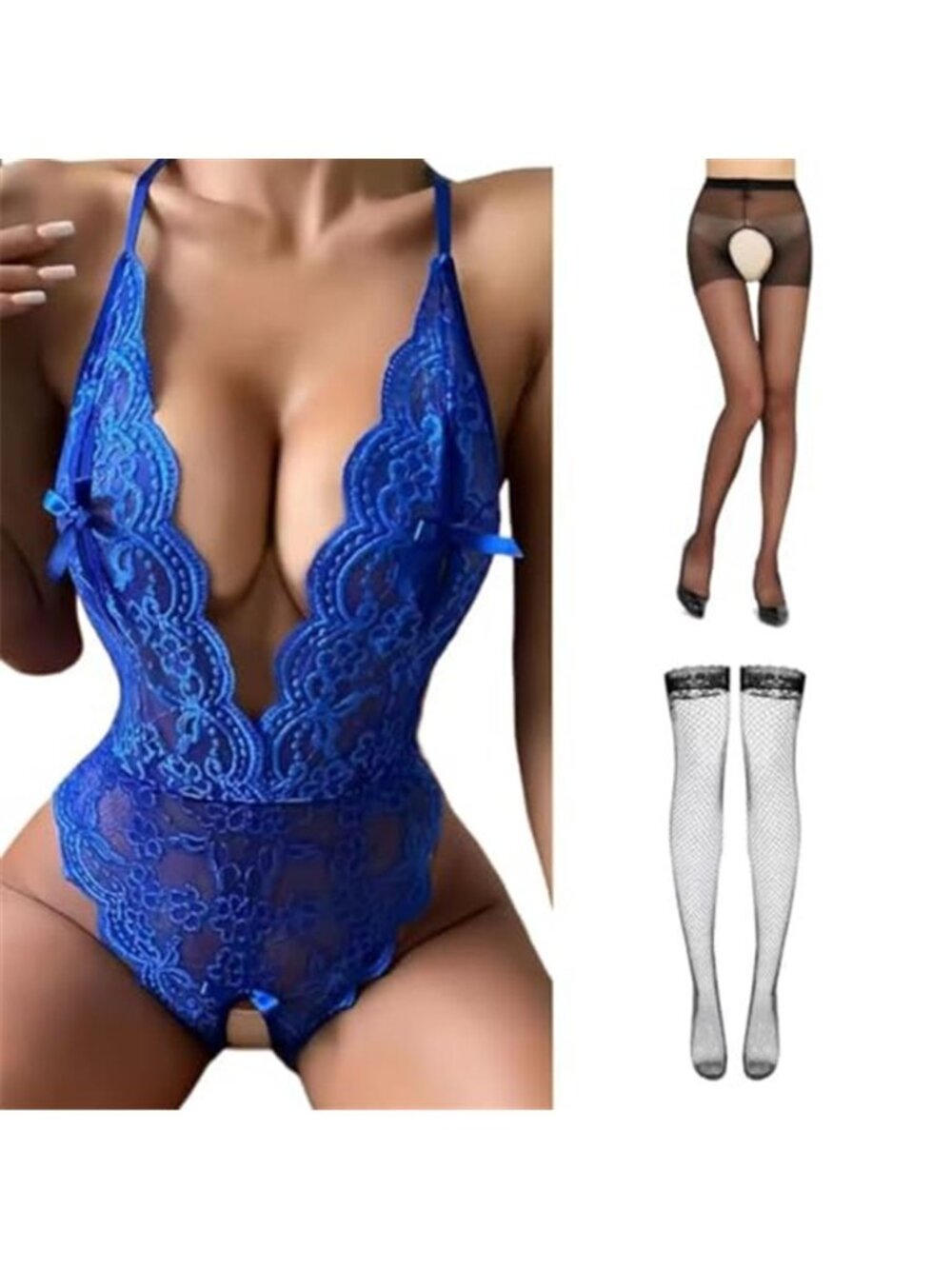 3PCS Sexy Lingerie for Women Naughty Lace Lingerie Set Bodysuit Outfits Teddy